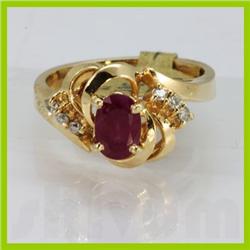 Genuine  1.26 ctw Ruby & Diamond Ring 14KT Yellow Gold Ring Size 6.5