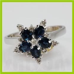 Genuine  1.62 ctw Sapphire & Diamond Ring 14KT White Gold Ring Size 6.5