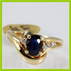 Genuine  0.92 ctw Sapphire & Diamond Ring 14KT Yellow Gold Ring Size 6.5