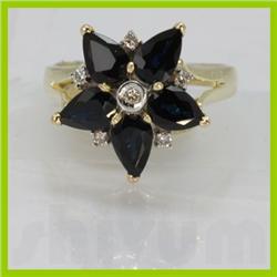 Genuine  2.58 ctw Sapphire & Diamond Ring 14KT Yellow Gold Ring Size 6.5