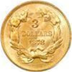 1878 $3 Gold Indian, RARE GRADED AU58, PCGS