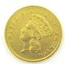 RARE 1855 $3 Gold Indian Princess Coin, EF/AU