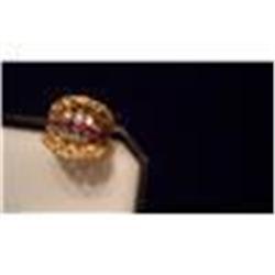 Antique Dinner Ring, 6 Diamonds, 6 Rubies, 18K Gold-9.3 Grams