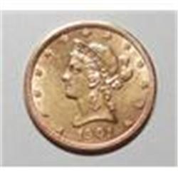 1901 $10 Liberty Gold Coin, Uncirculated