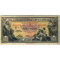 The Canadian Bank of Commerce 1935 $20 #091271.  Bright example Fine to VF with light spotting on th