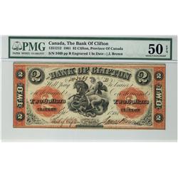 The Bank of Clifton, 1861 $2 #3469, CH-125-12-12 PMG AU50 EPQ.