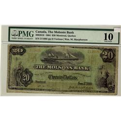 The Molsons Bank of Canada, 1904 $20 #211605, CH-490-26-10, PMG VG10.