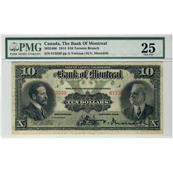 The Bank of Montreal, 1914 $10 #613550, CH-505-54-06, PMG VF25.