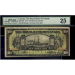 The Royal Bank of Canada 1913 $10 #801155 CH-630-12-06 PMG VF25.  Ms. Sign, Scarce type.