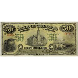 The Bank of Toronto 1920 $50 #14558 CH-715-22-76 PMG VF20.  RARE. This is only the second example se