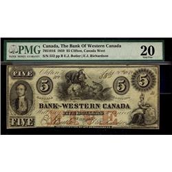 The Bank of Western Canada 1859 $5 #552 CH-795-10-16 PMG VF20.