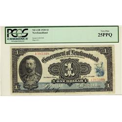 1920 $1 NF-12b Nfld Gov note #A385308, PCGS VF25 PPQ