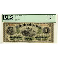 1870 $1 DC-2b #368853, PCGS VF20. Missing upper left and lower left corner tips. Rare grade.