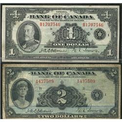 1935 $1 BC-1 #B1707546 VF and $2 BC-3 #A437509.  Number 9 written and attempt to erase in top right 