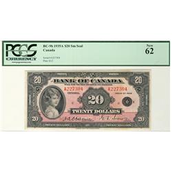 1935 $20 BC-9b ~A227304, PCGS UNC62.  A super example with full colour.  Lightly offcut top border a