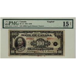 1935 $100 BC-15 #A09913 PMG F15 NET Corner Tear, Ink