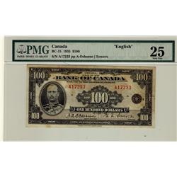 1935 $100 BC-15 #A17233 PMG VF25 Lightly stained, still nice. Scarce.