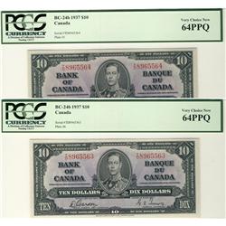 1937 $10 BC-24b, PCGS Choice UNC64.  Lot of 2 consecutive notes.  #ID8965563-64.