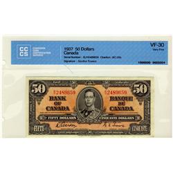 1937 $50 BC-26b #B/H2489659 CCCS VF30