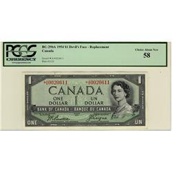 1954 $1 BC-29bA *A/A0020611 PCGS AU58.  Vibrant colours with great embossing.