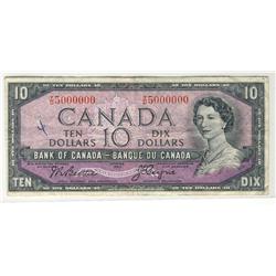 1954 $10 BC-40a SOLID #5000000.  Rare issue in VF grade.  Small 4 written on front.