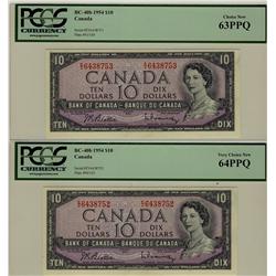 1954 $10 BC-40b #E/V6438752-53 PCGS UNC64PPQ AND  PCGS UNC63PPQ