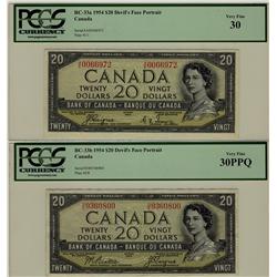 1954 $20 BC-33b #D/E9360800 PCGS VF30PPQ and BC-33a #A/E0066972 PCGS VF30