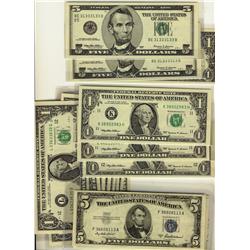 RADAR Notes.  Small lot of US issues including Federal Reserve $1 issues 1963, 1988 & 1999(6) with $