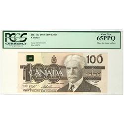 Error note,  1988 $100 BC-60c #BJN9501696, PCGS Gem UNC65PPQ.  The denomination 100 is smeared from 