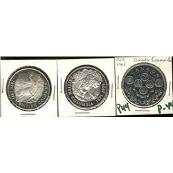 Lot of 3 commemorative medals; 1871-1971 British Columbia bear, moose both silver.  1908-1968 Comm. 