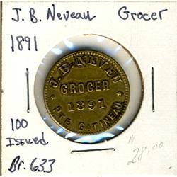 Breton: 633, J.B. Neveu, Grocer 1891.  AU.  Only 100 pcs. Minted