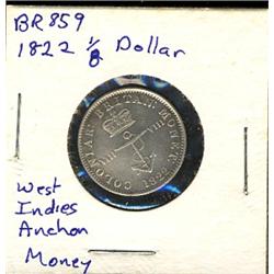 Breton: 859 1822 1/8 dollar West Indies Anchor money VF+, cleaned.
