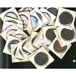 Large lot of 28 tokens.  All One Penny tokens, variety of dates mainly common issues.  Grades vary f