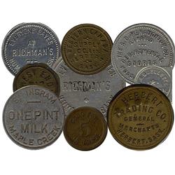 Saskatchewan. Various dairy and merchant tokens from the following locals: Aberdeen, Annaheim, Battl
