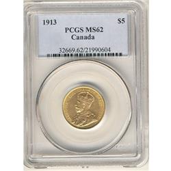 1913 $5 Gold PCGS MS62.  Good lustre.