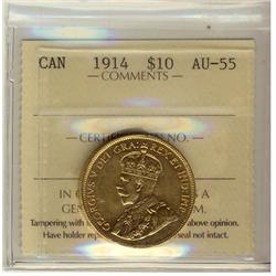 1914 $10 Gold ICCS AU55. Some lustre.