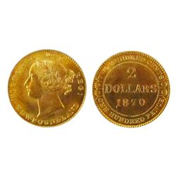 Nfld Gold 1870 $2 2 Dot PCGS MS63.  Excellent strike with clean fields and great surfaces. The nices