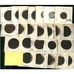 Large lot of 25 Maritimes coins.  Includes; PEI 1871 1¢ (2), NS 1¢ (7), NS 1/2¢, NB 1¢ (3), NFLD 1¢ 