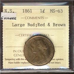 N.S. 1861 1¢ Large Bud ICCS MS63RB.    Attractive and lustrous.
