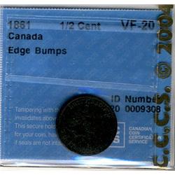 New Brunswick 1861 Half cent CCCS VF20, edge bumps