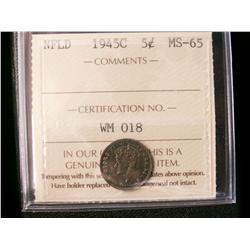 Nfld 1945c  5¢ ICCS MS65.