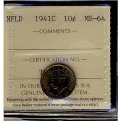 Nfld 1941c 10¢ ICCS MS64.  Lustrous with intense gold to brown shades.
