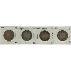Nfld 1874, 1876H, 1882H & 1894 50¢.  Lot of 4 coins Good to Fine.