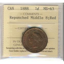 1888 1¢ Repunched Middle 8 ICCS MS63RD.