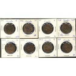1911, 1912, 1913, 1916, 1917, 1918, 1919 (2) 1¢, all MS60 or better.