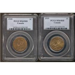 1918 1¢ MS65RB & 1919 MS64RB.  Lot of 2 coins graded by PCGS.  Both lustorus.