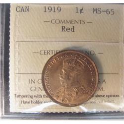 1919 1¢ ICCS MS65RD. 95% red and lustrous.