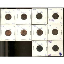 1928, 1929, 1937, 1938 (3), 1939, 1940, 1941, 1945 1¢, all MS60 or better.