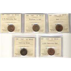 1941 1¢, 1947 ML Blt, 1948 A To & A Off MS63RD and 1947 MS62 Lustrous Brown.  Lot of 5 ICCS graded c