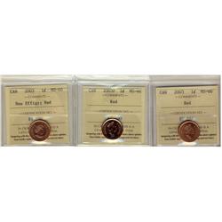 2003, 2003P,2003 New Effigy 1¢ ICCS MS66 Red,  Lot of 3 coins,